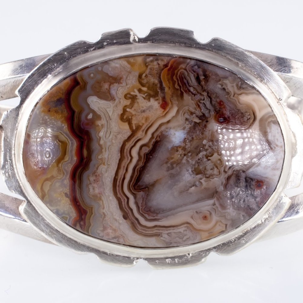Vintage Navajo Petrified Wood Sterling Silver Cuff Bracelet